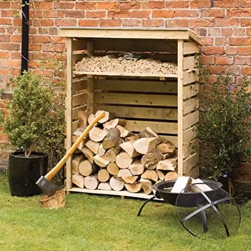 Rowlinson Small Wood Log Store in Brown, W: 229 cm, D: 56 cm, H: 156 cm