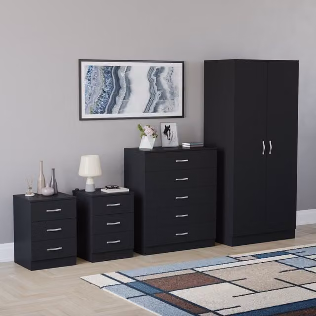 Vida Designs Riano 4 Piece Modern Bedroom Set in Black