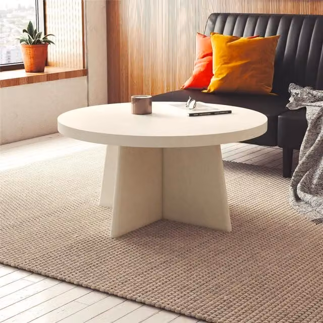 Ameriwood Home Liam Round Coffee Table in White and Multicolour