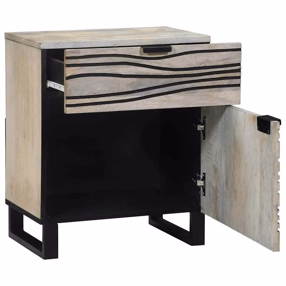 Berkfield Home Modern Bedside Table with Drawer in White and Black, W/D/H: 50 x 33 x 60 cm – 3