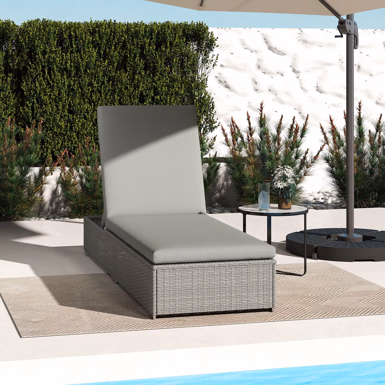Outsunny Rattan Sun Lounger with Weatherproof Cushion in Grey – 2