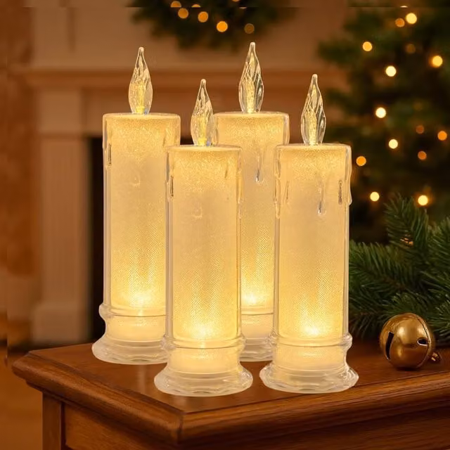 Marco Paul Set of 4 White LED Flameless Pillar Candles with Flicker Effect