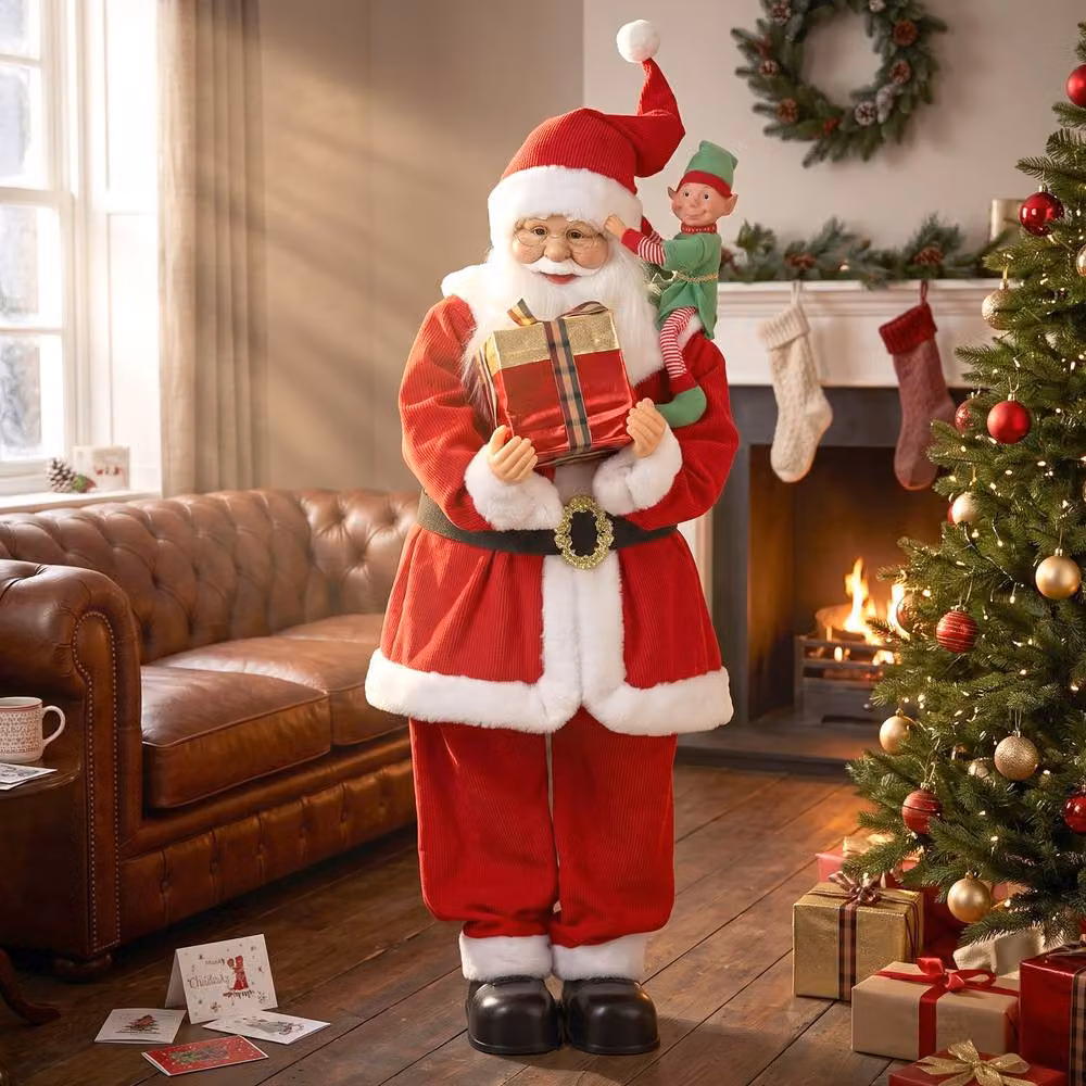 HOMCOM Singing and Dancing Christmas Santa Claus with Elf and Gift Box, Red, Height: 120 cm – 2