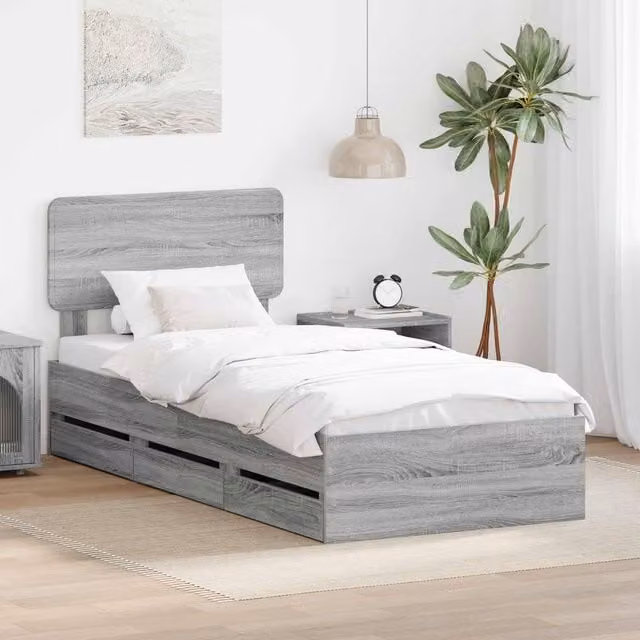 Berkfield Home Grey Sonoma Bed Frame with Drawers in Engineered Wood W/D/H: 100 x 200 cm