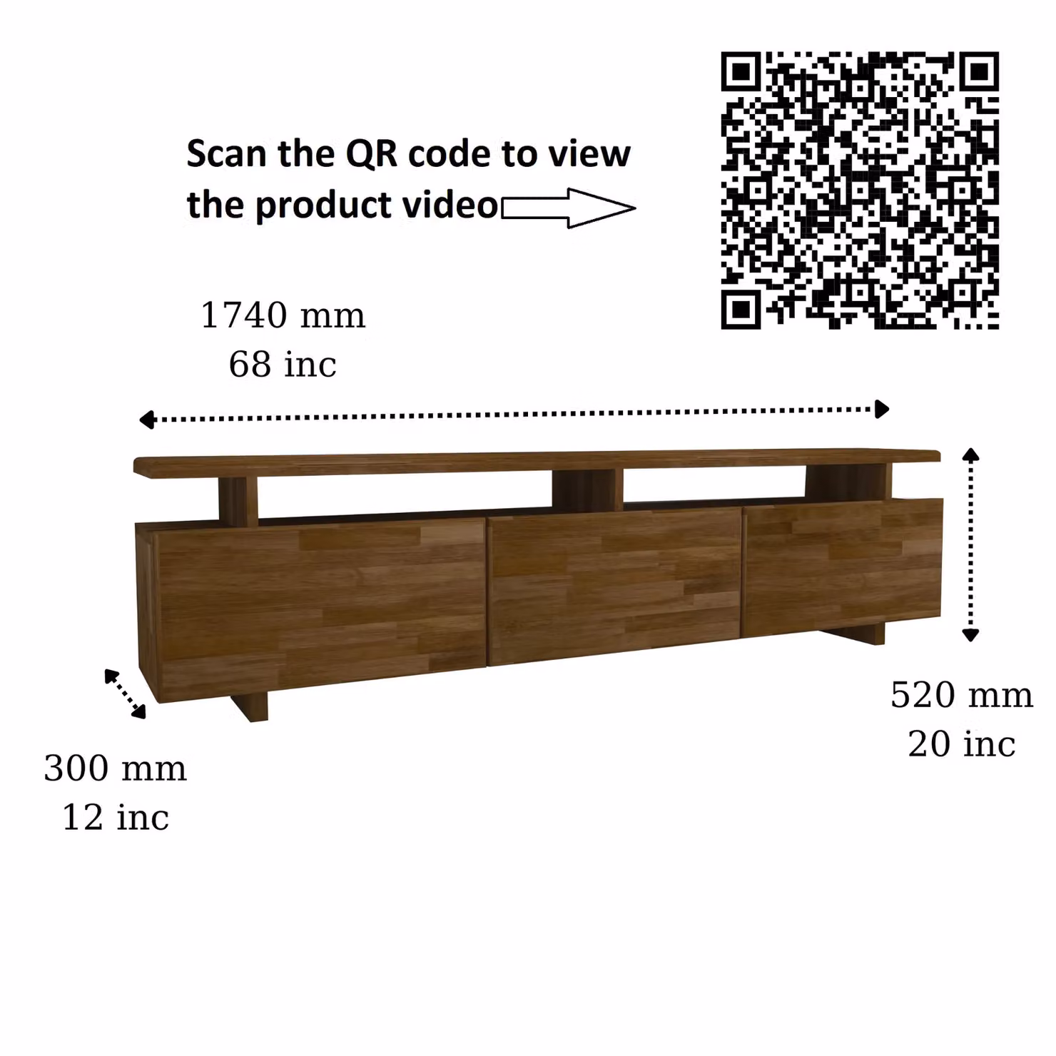 Destina Home Magnus Solid Wood TV Stand and Media Console in Brown, W: 174 cm, D: 52 cm, H: 30 cm – 2
