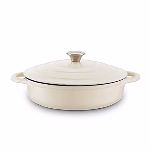 Tower Enamelled Cast Iron Shallow Casserole Pan, Cream