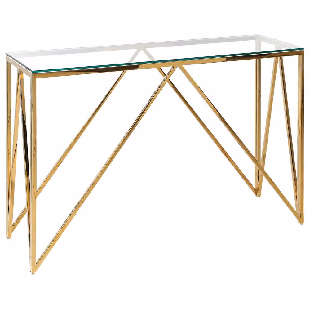 Wyld and Coco Glamouria Gold Console Table with Tempered Glass and Glossy Stainless Steel, W/D/H: 120 x 40 x 78 cm – 2
