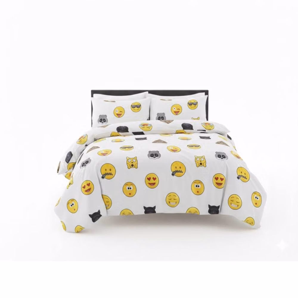 Snug City Emoji Print Cooling Duvet Cover and Pillowcase Set in White, W/D/H: 90 x 200 cm – 2