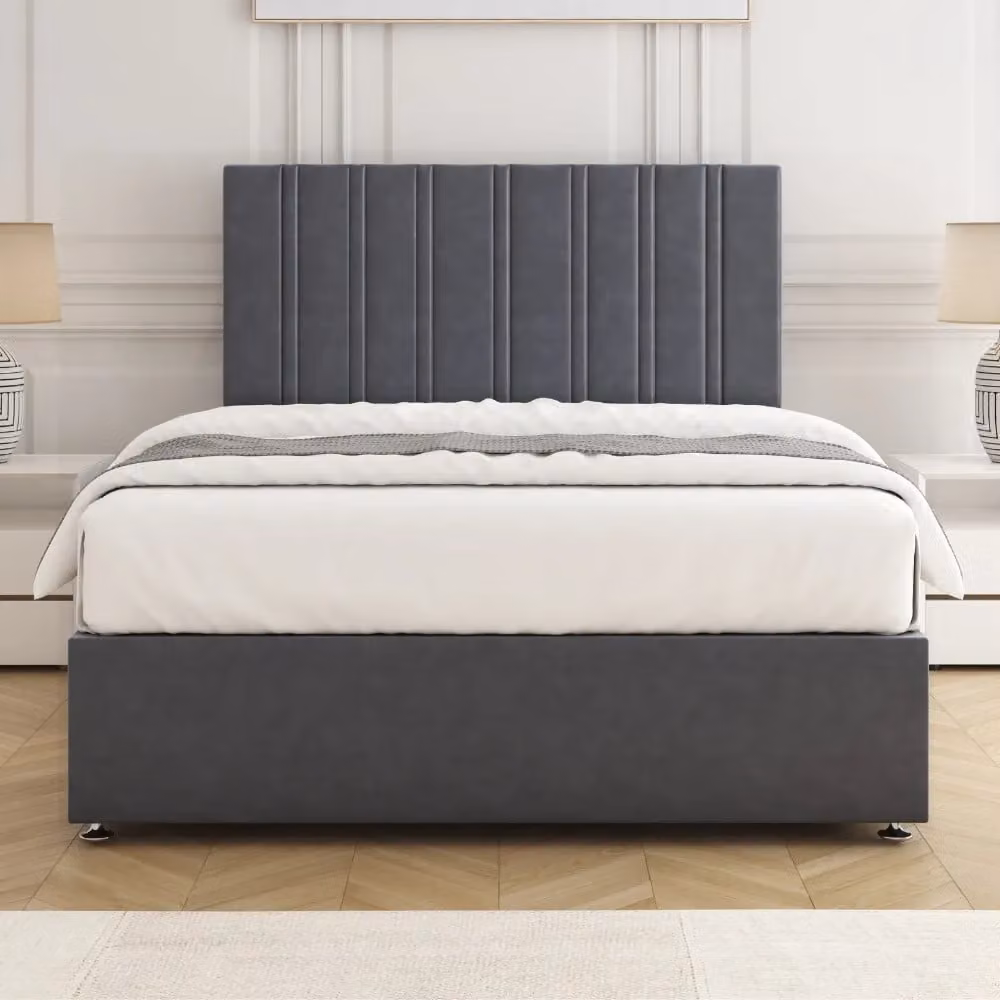 BSSPOKE Sienna Plush Velvet Divan Bed Set with 24 inch Headboard and 4 Drawers, Grey, W/D/H: 140 x 200 cm – 2