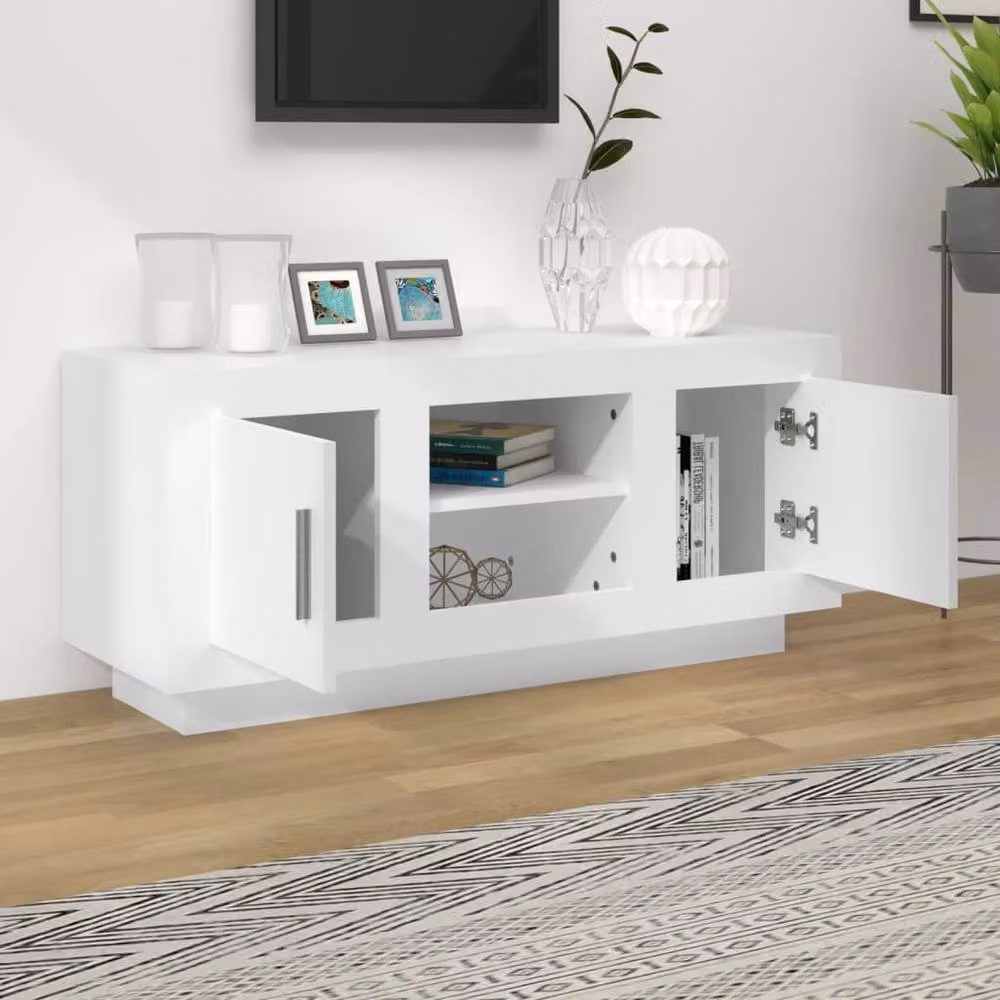 Berkfield Home Modern White TV Cabinet in Matt MDF, W/D/H: 102 x 35 x 45 cm – 2