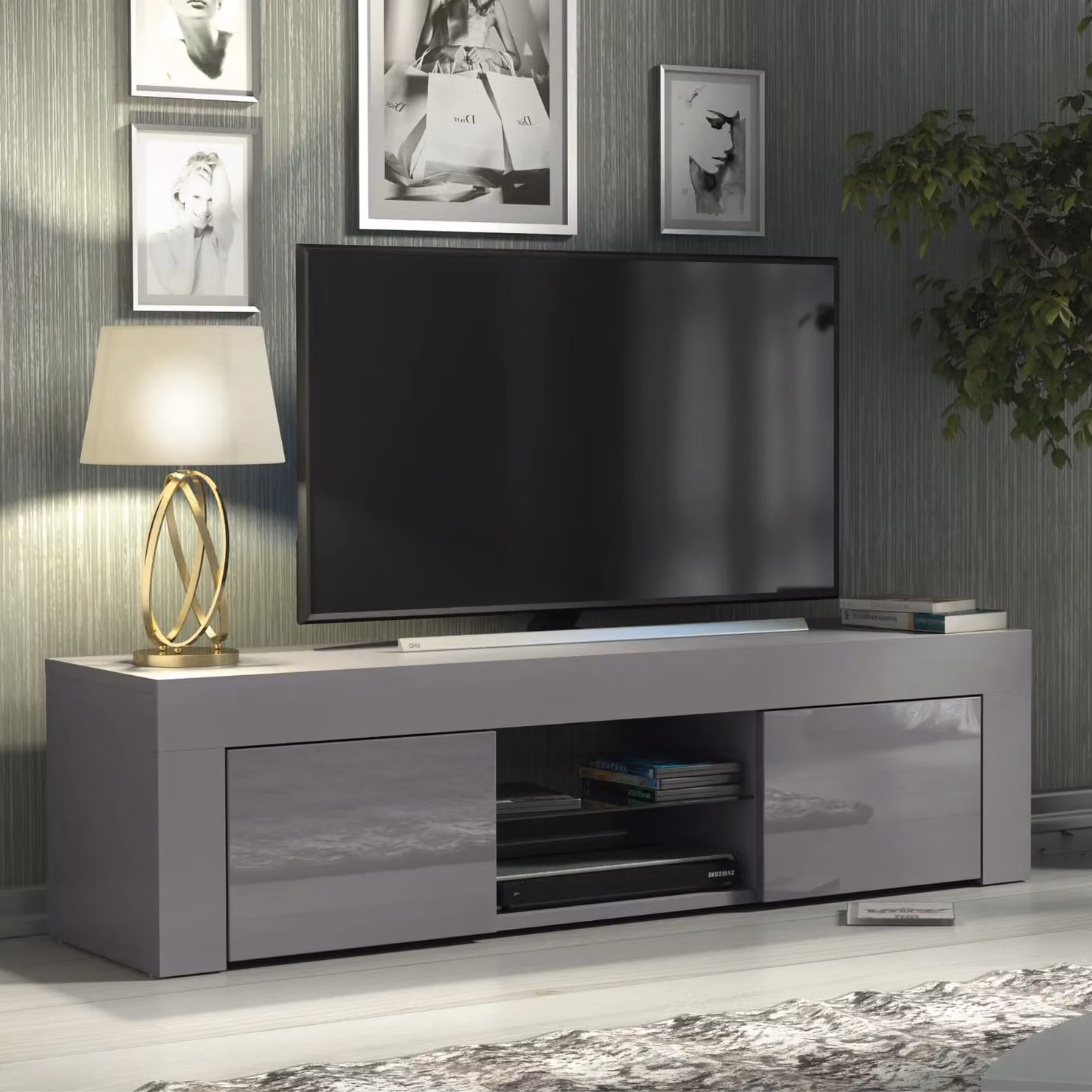 Creative Furniture Modern Glossy TV Unit in Grey, W/D/H: 130 x 35 x 35 cm – 4