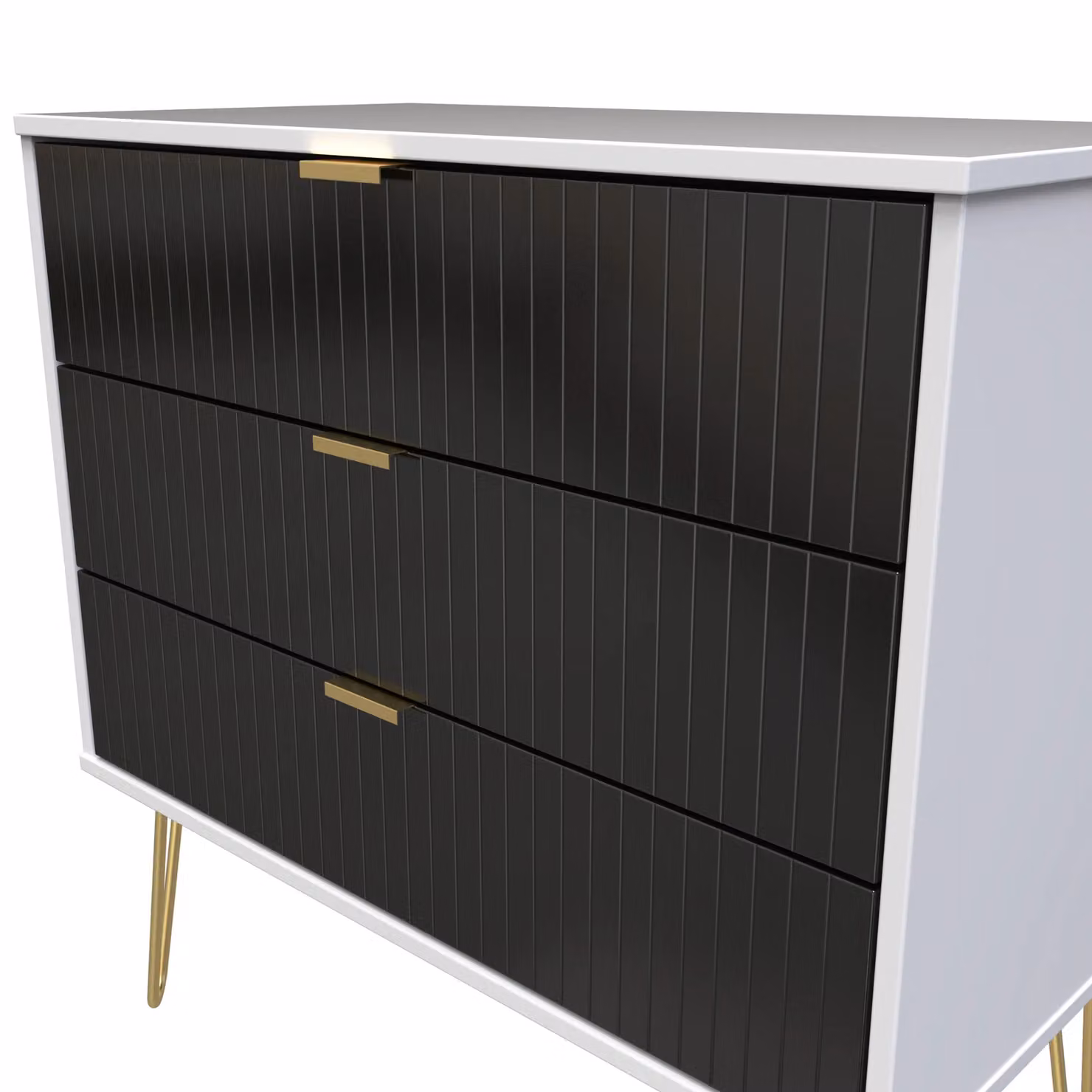 Ready Assembled 2 U Bexley 3 Drawer Chest in True Black and Gold – 3