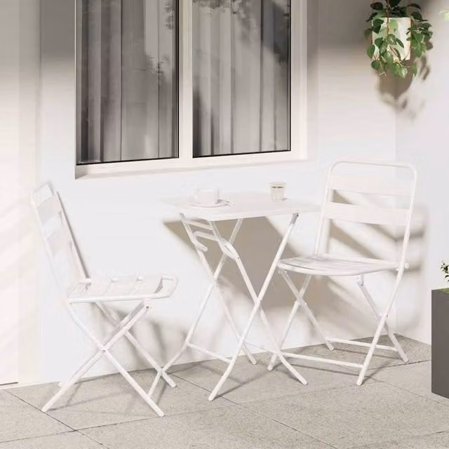 Berkfield Home 3 Piece Folding Garden Bistro Set in White Matt Steel