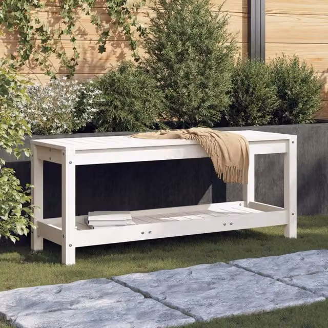 Berkfield Home Rustic White Solid Pine Garden Bench W/D/H: 108 x 35 x 45 cm – 1