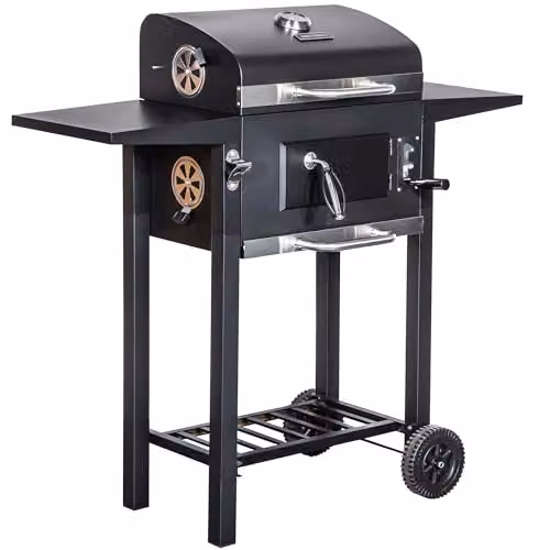 George Foreman Large Charcoal BBQ in Black, Portable Outdoor Smoker with Lid Cover, Adjustable Cast Iron Grill and Integrated Temperature Gauge, W/D/H: 109 x 103 x 46 cm – 1