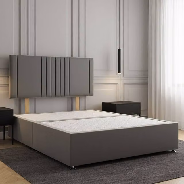 Regional Furnishings King Size Plush Velvet Divan Bed with 24 inch Headboard in Grey, W/D/H: 180 x 200 x 60.96 cm – 1