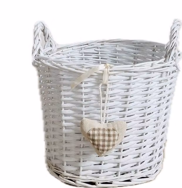 Topfurnishing Oval Deep Shabby Chic Basket in White, Width: 24 cm