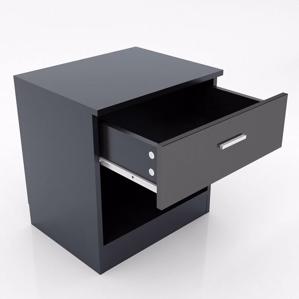 ERGOVEXA Modern Black Glossy Bedside Cabinet with One Drawer – 4