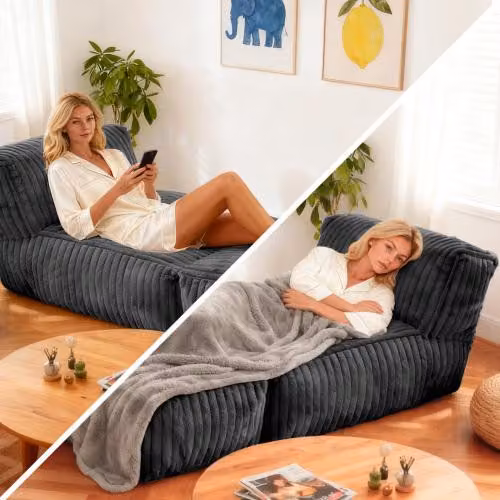 Aosom UK Modular Bean Bag Sofa with Ottoman in Dark Grey, W/D/H: 80 x 160 x 66 cm – 6