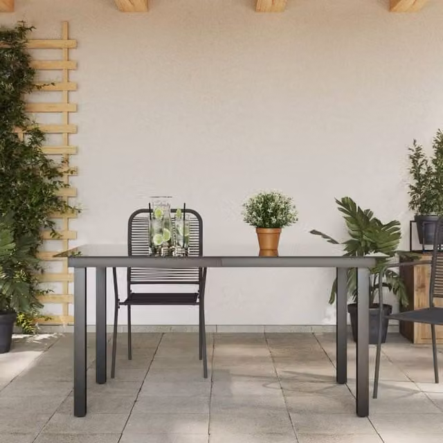 Berkfield Home Black Rectangular Extendable Garden Table with Glass and Powder Coated Aluminium W/D/H: 150 x 90 x 74 cm – 1