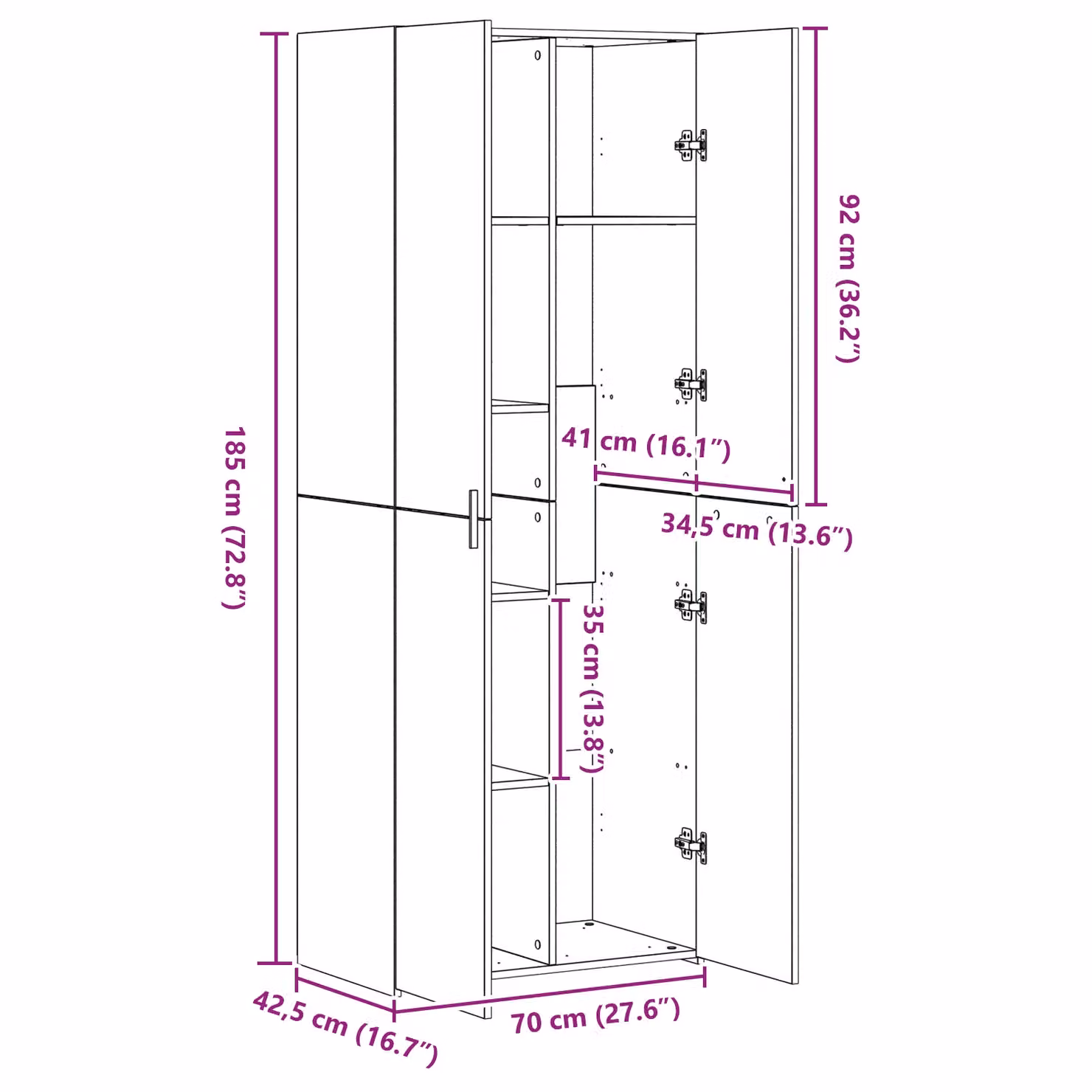 Berkfield Home Black Oak Highboard W/D/H: 70 x 42.5 x 185 cm – 4