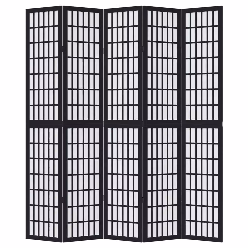 Berkfield Home 5 Panel Room Divider in Black Solid Paulownia Wood – 2