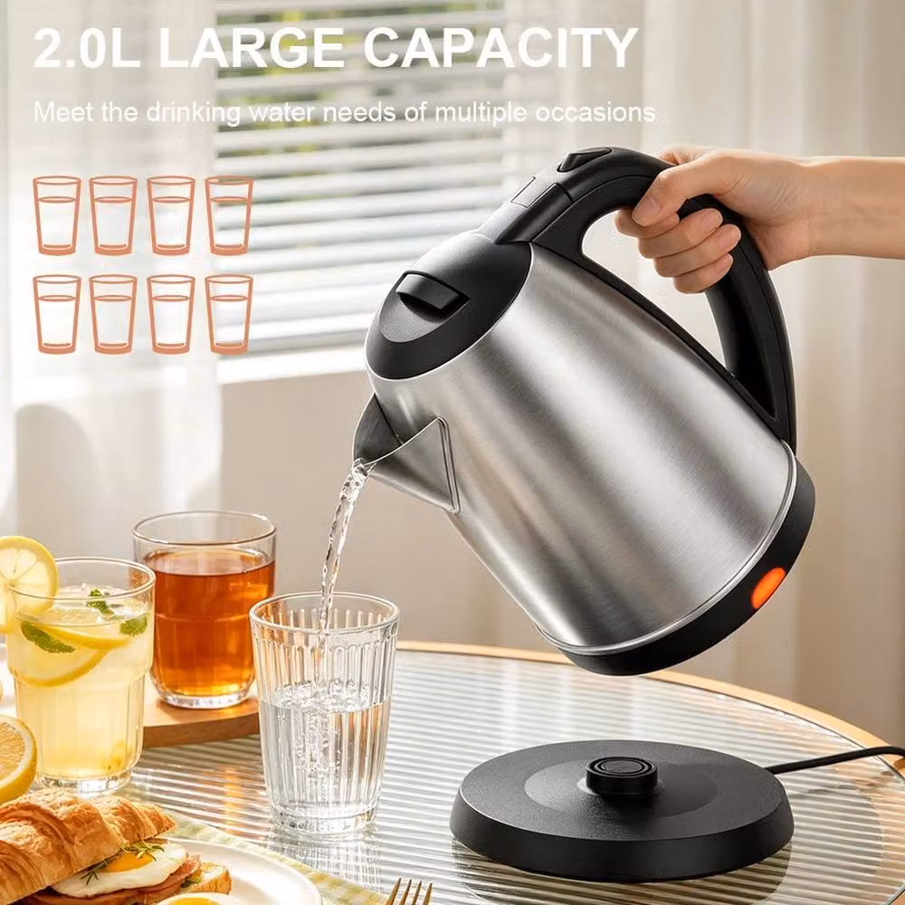 PAWNORA Cordless Electric Stainless Steel Kettle, 2L, 1500W, Silver – 3