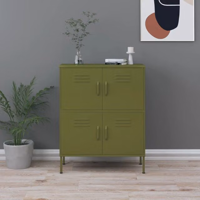 Berkfield Freestanding Metal Storage Cabinet in Matt Green, W/D/H: 80 x 35 x 101.5 cm – 1