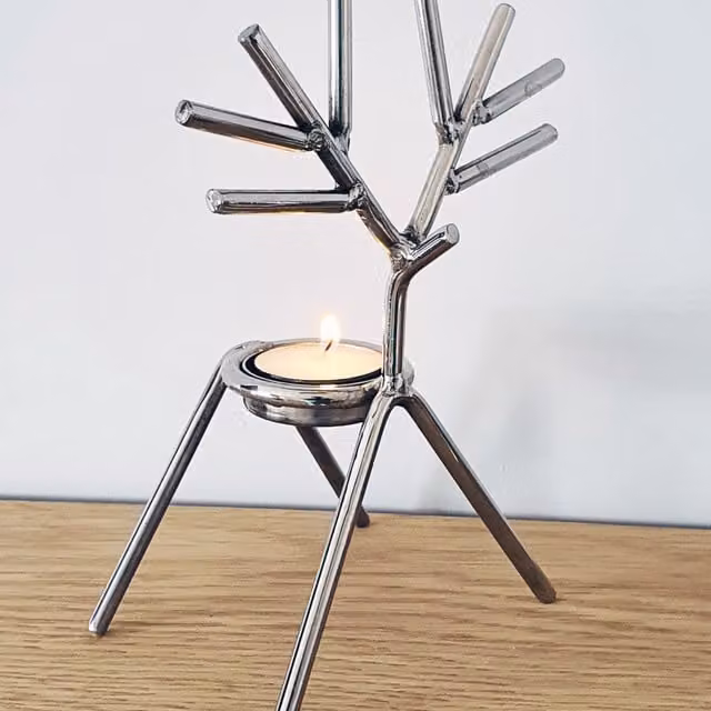 FABRICNCO Silver Stick Reindeer Metal Tea Light Holder for Christmas Tabletop Decor