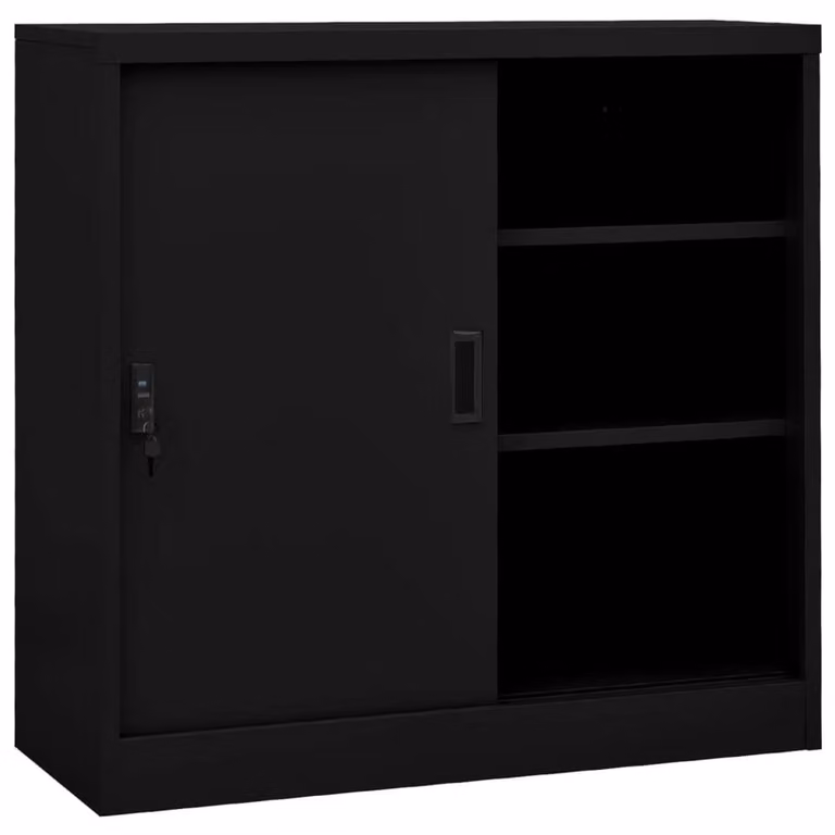Berkfield Home Office Cabinet with Sliding Doors in Black Metal, W/D/H: 90 x 40 x 90 cm