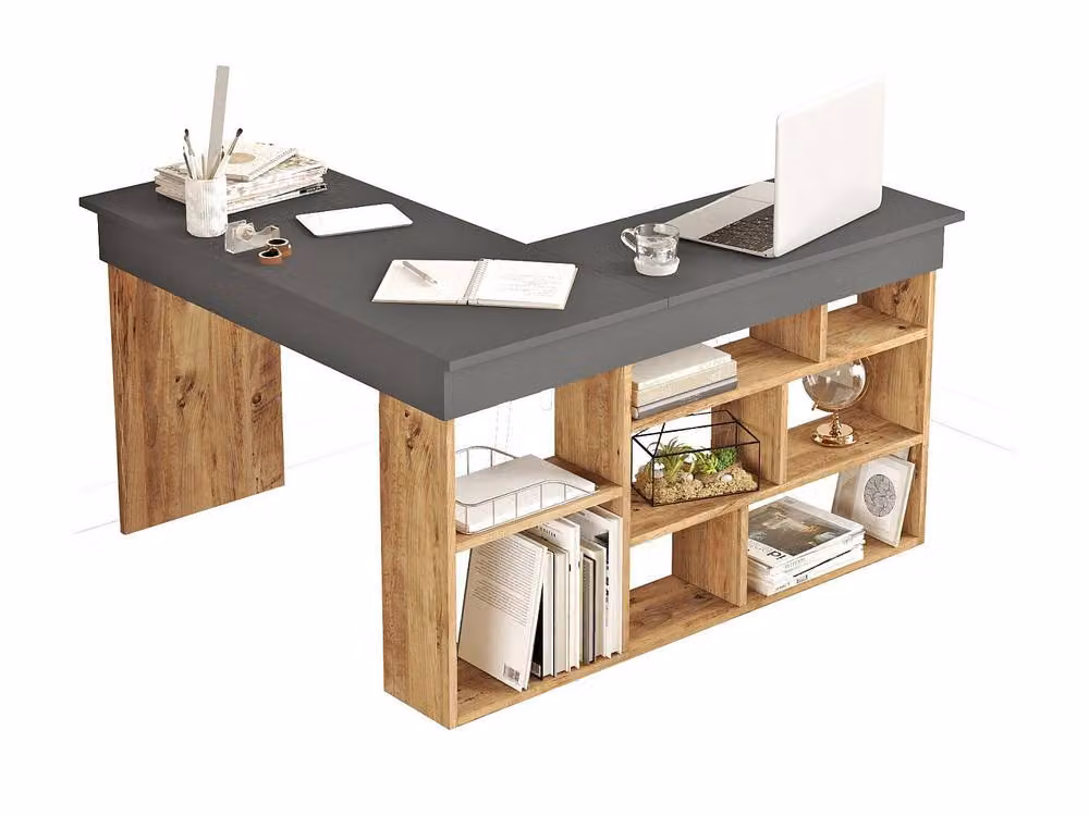Vente-unique LILEUL Corner Desk with Storage in Anthracite and Grey, W: 120 cm, D: 72 cm, H: 40 cm – 2
