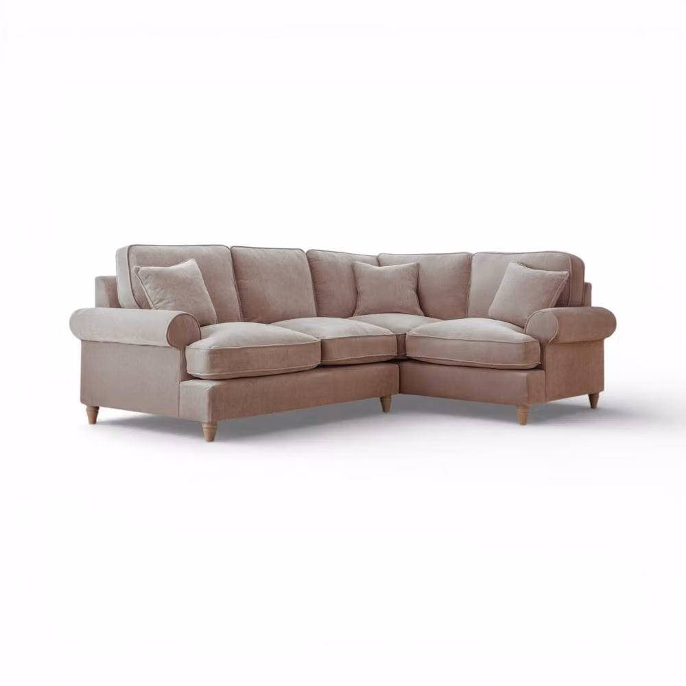The Great Sofa Company Ezra Right Hand Velvet Corner Sofa in Beige with Scroll Arms – 2