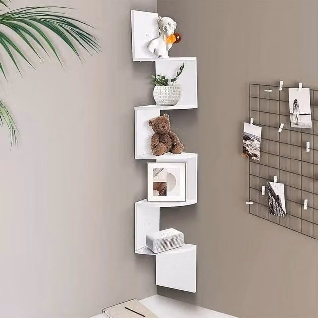 KORVIXA 5-Tier White Wall Mounted Corner Shelf