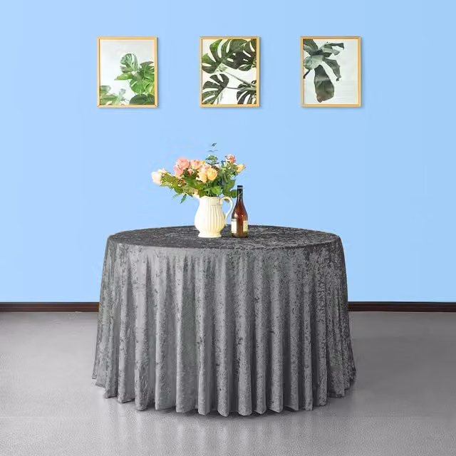 Trimming Shop Silver Round Crushed Velvet Tablecloth, Diameter: 274 cm