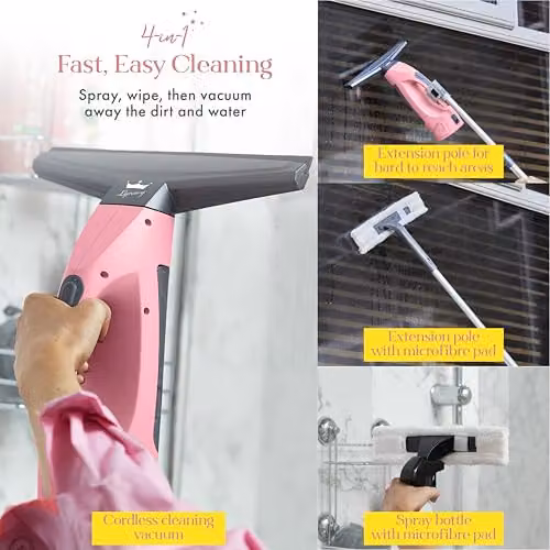 Swan x Lynsey SC59010QOC Rechargeable Cordless Window Vacuum Cleaner with Extension Pole, Pink – 3