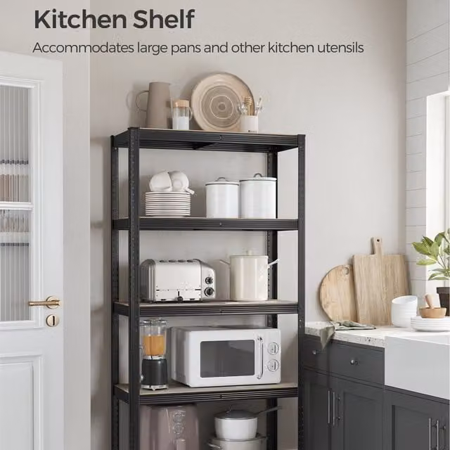 SONGMICS Heavy-Duty 5-Tier Metal Shelving Unit with Adjustable Shelves, Black, H 180 x W 40 x D 40 cm