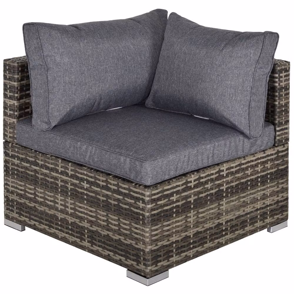 ERGOVEXA L-Shape Outdoor PE Rattan Corner Sofa in Grey with Upholstered Cushions and Metal Frame – 4