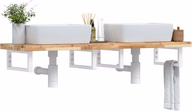 Berkfield Home Wall Mounted Basin Shelf in Brown Acacia Wood and Steel