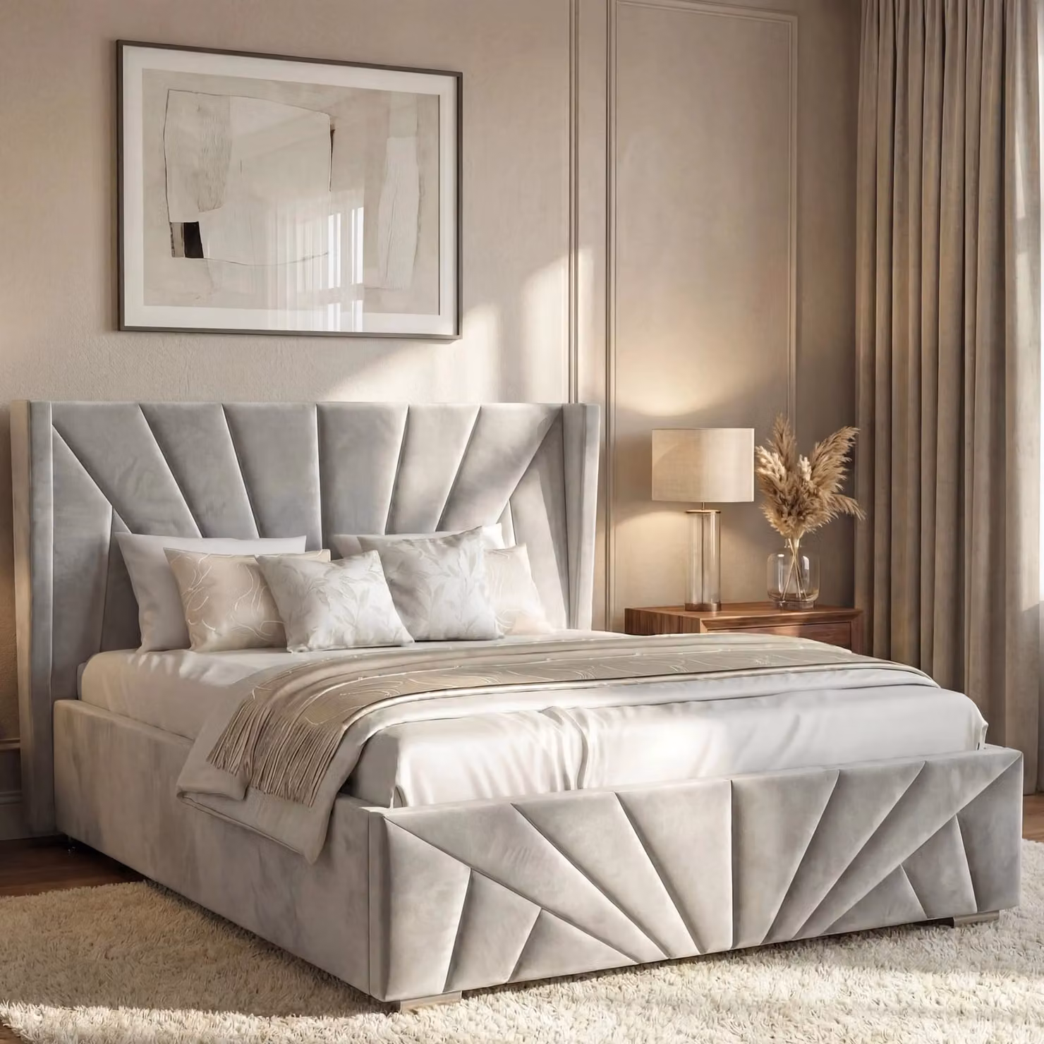DHS Sunrise Velvet Ottoman Storage Bed Frame, Small Double (4ft), Grey, W/D/H: 120 x 200 cm