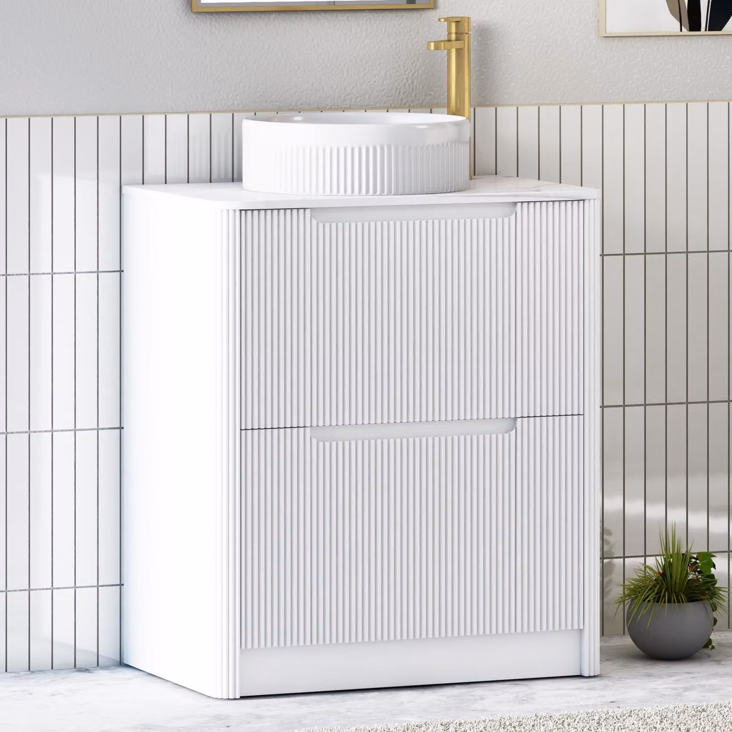 Royal Bathrooms Avenza Matt White Floor Standing 2 Drawer Vanity Unit with Round Basin