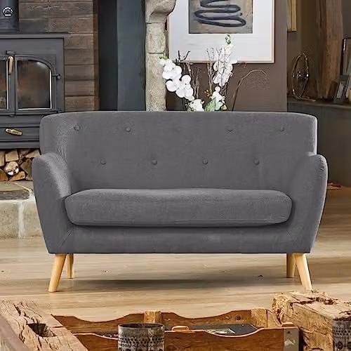 Artemis Home Lynwood 2 Seat Scandi Style Sofa in Dark Grey Hessian Fabric, Width: 137 cm