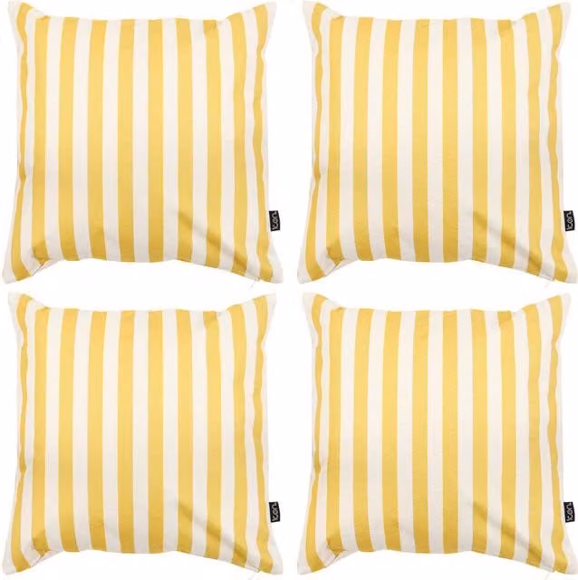 ICON Set of 4 Yellow Striped Square Outdoor Deck Cushions with Stain Repellent Fabric