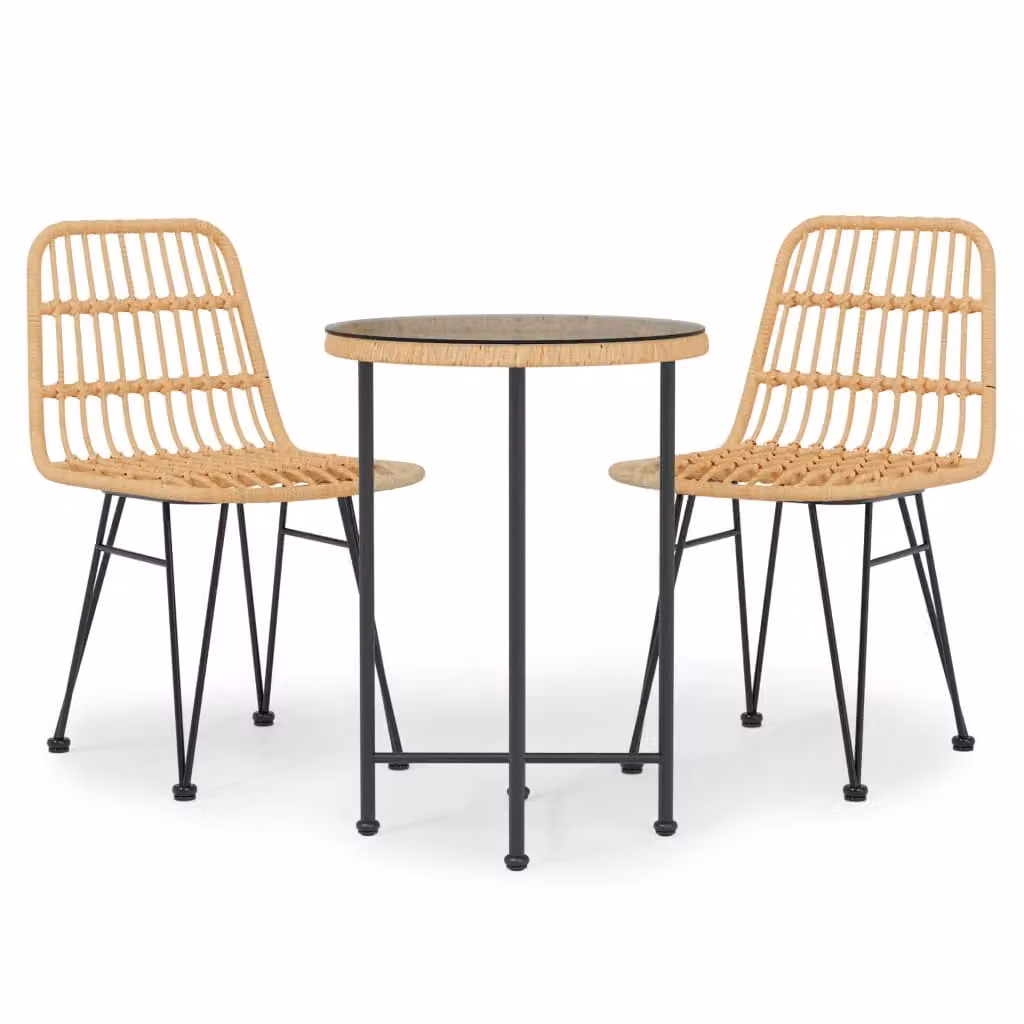Berkfield Home 3 Piece Brown Poly Rattan Garden Dining Set with Metal and Glass Details – 2