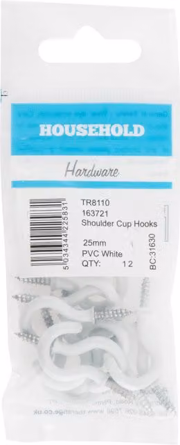 Hiatt White Matt Plastic Shouldered Cup Screw Hooks, 25mm