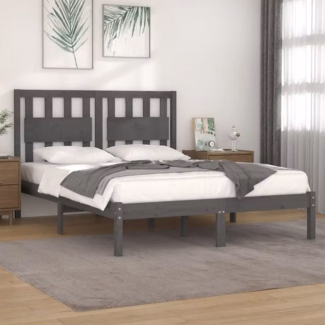 Berkfield Home Grey Solid Wood Pine Bed Frame W/D/H: 200 x 200 cm – 1