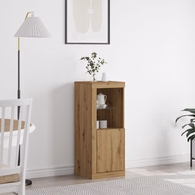 Berkfield Home Artisan Oak Sideboard with Integrated LED Lights in Brown, W/D/H: 41 x 37 x 100 cm – 1