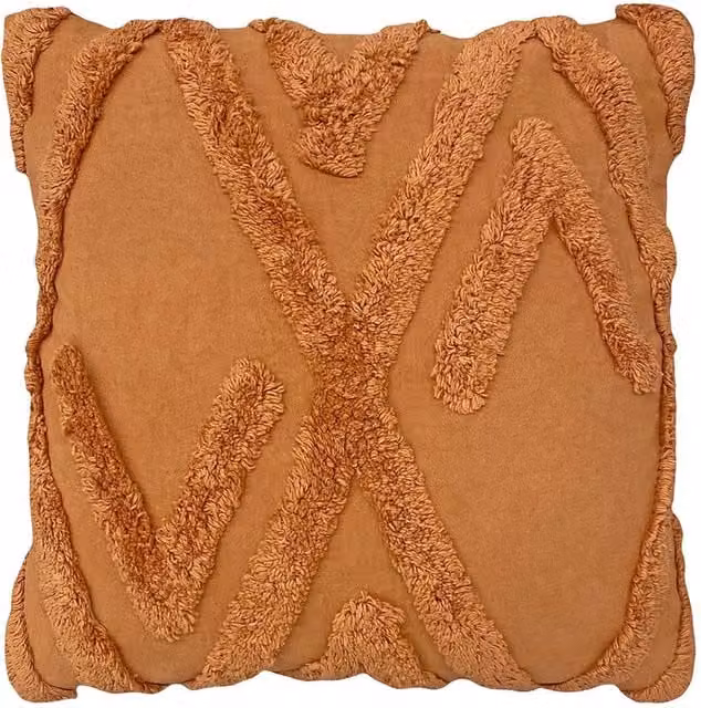Kamjo Geometric Tufted Cotton Square Cushion in Orange and Brown