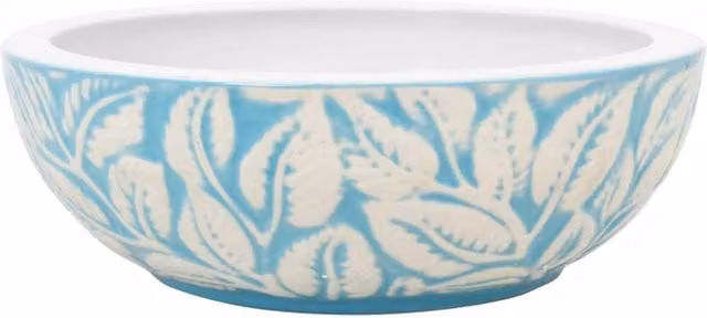 Berkfield Home Round Ceramic Countertop Basin in White and Blue, Diameter: 41 cm, Height: 14 cm