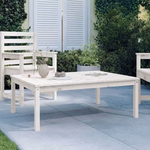 Berkfield Home White Solid Wood Pine Garden Table W/D/H: 121 x 82.5 x 45 cm