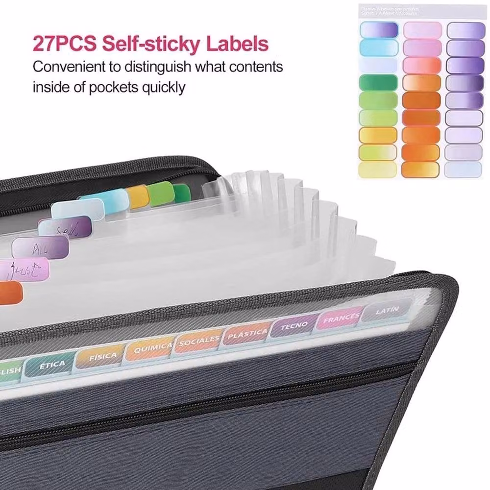 FLAVORA A4 13 Pocket Zip Display Book with Sticky Labels in Black – 6